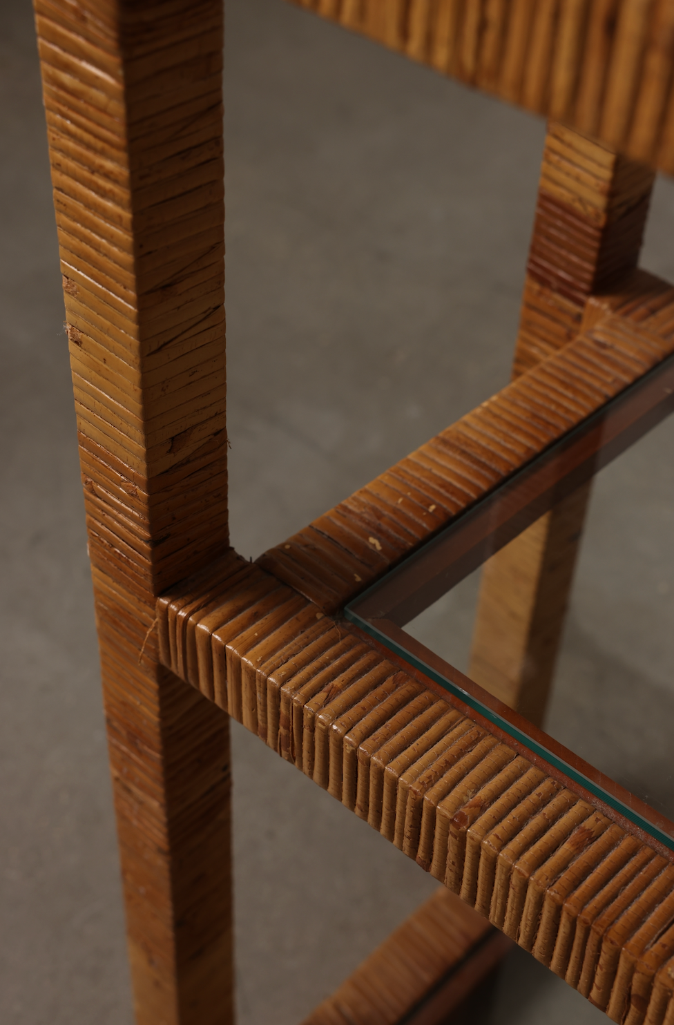 1970s Rattan and Glass Console