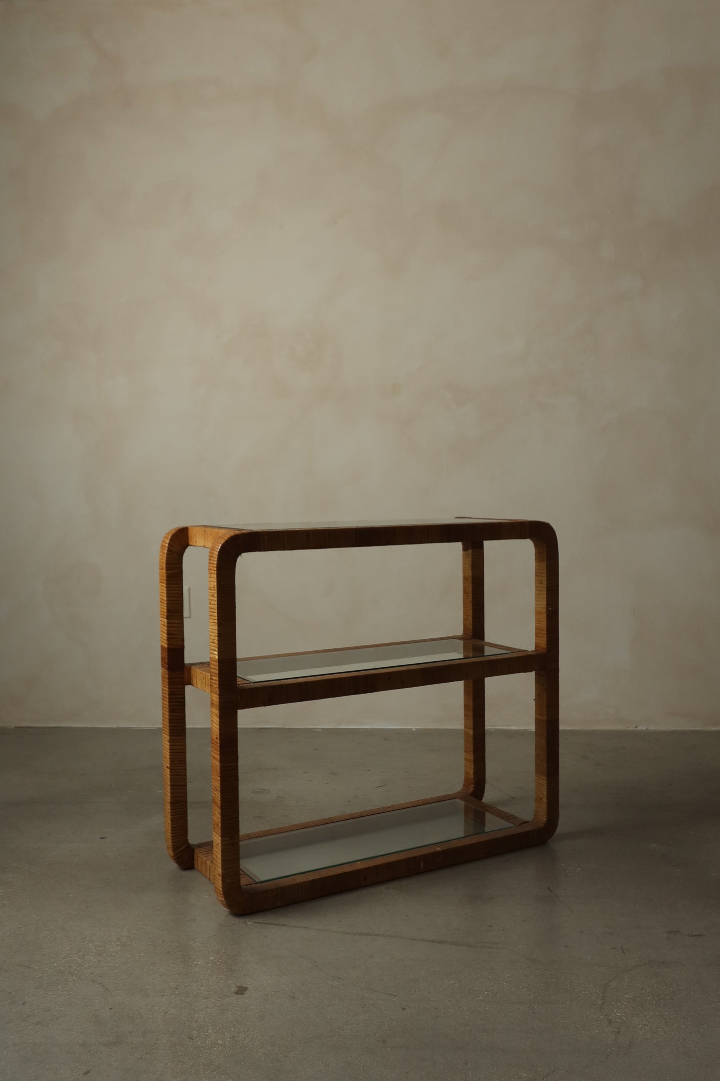 1970s Rattan and Glass Console