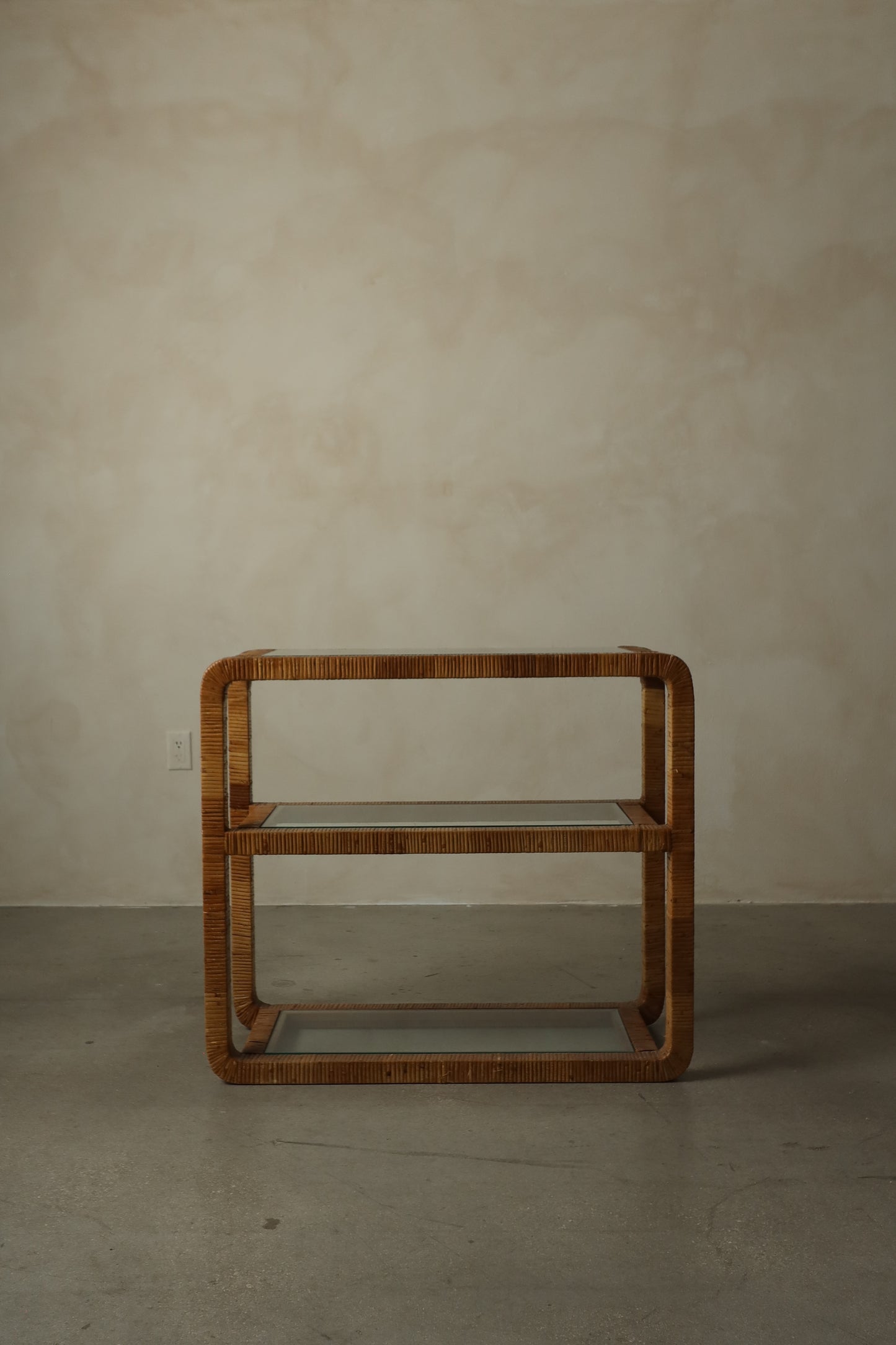 1970s Rattan and Glass Console