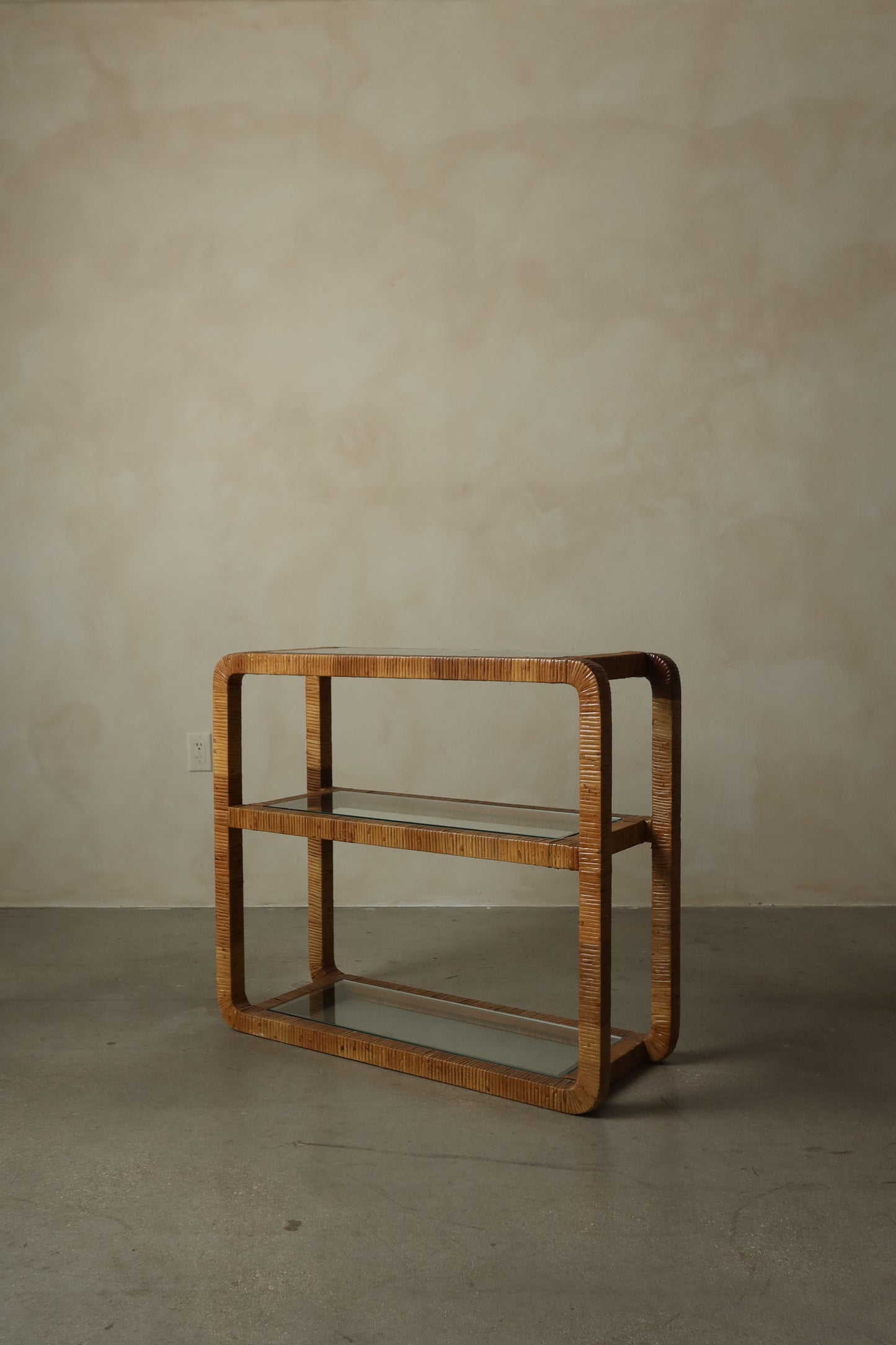 1970s Rattan and Glass Console