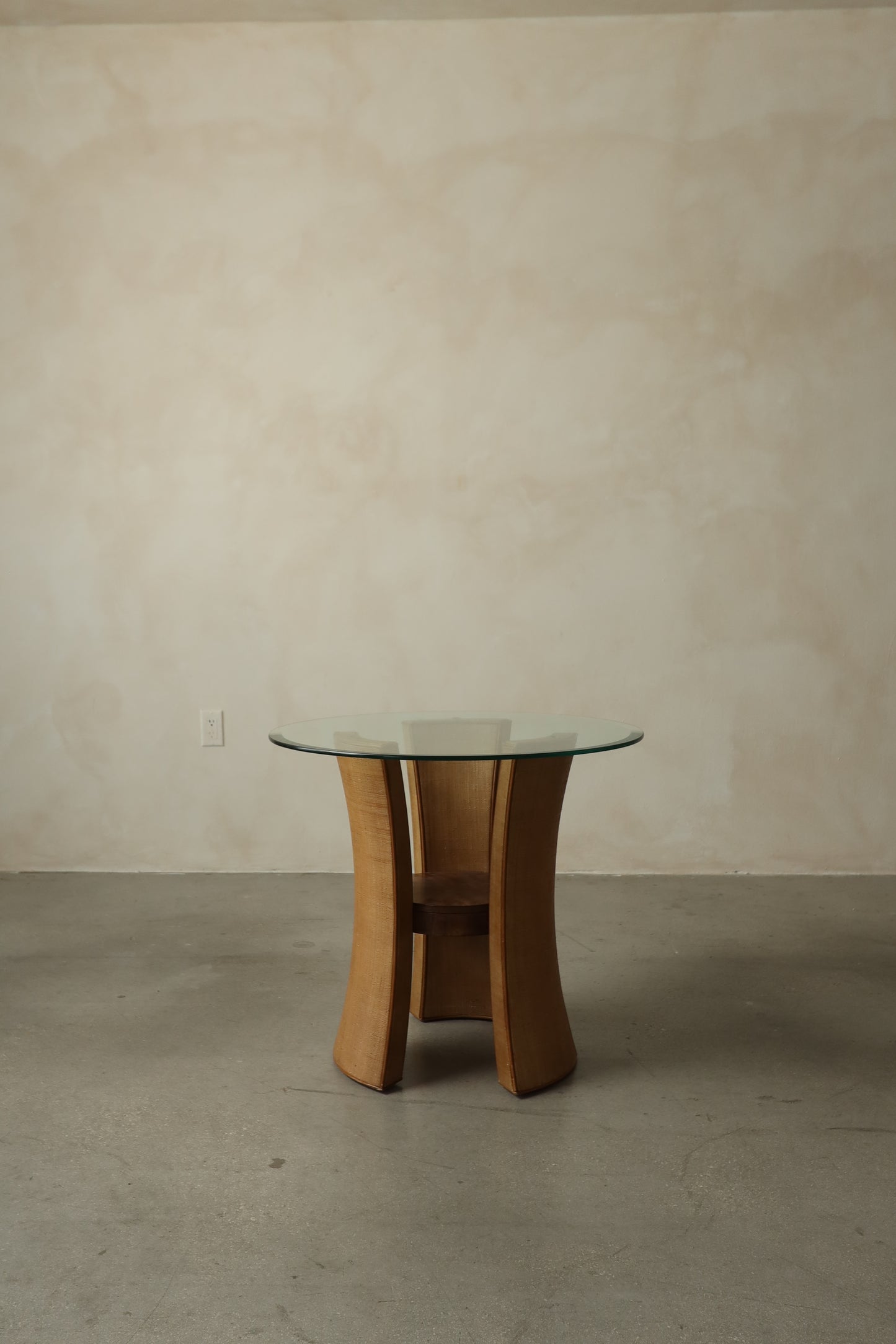 Sculptural Woven Side Table with Glass Top