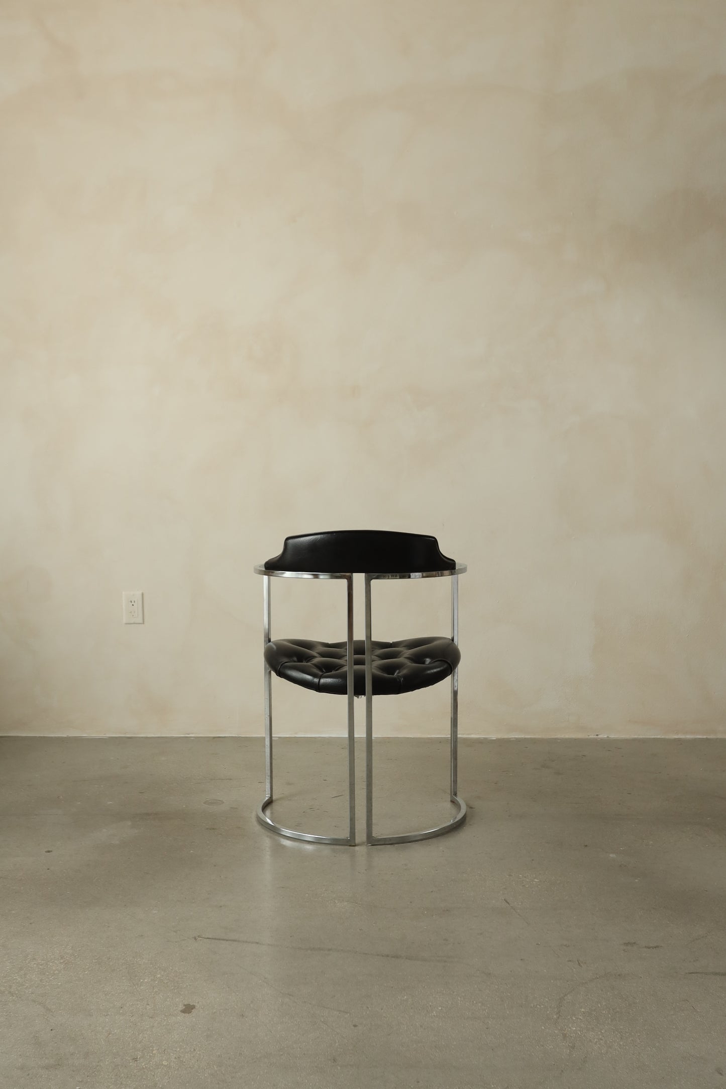 1970s Tubular Chrome Accent Chair with Tufted Black Vinyl
