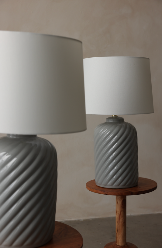 Pair of Swirled Ceramic Table Lamps in Glossy Slate Gray
