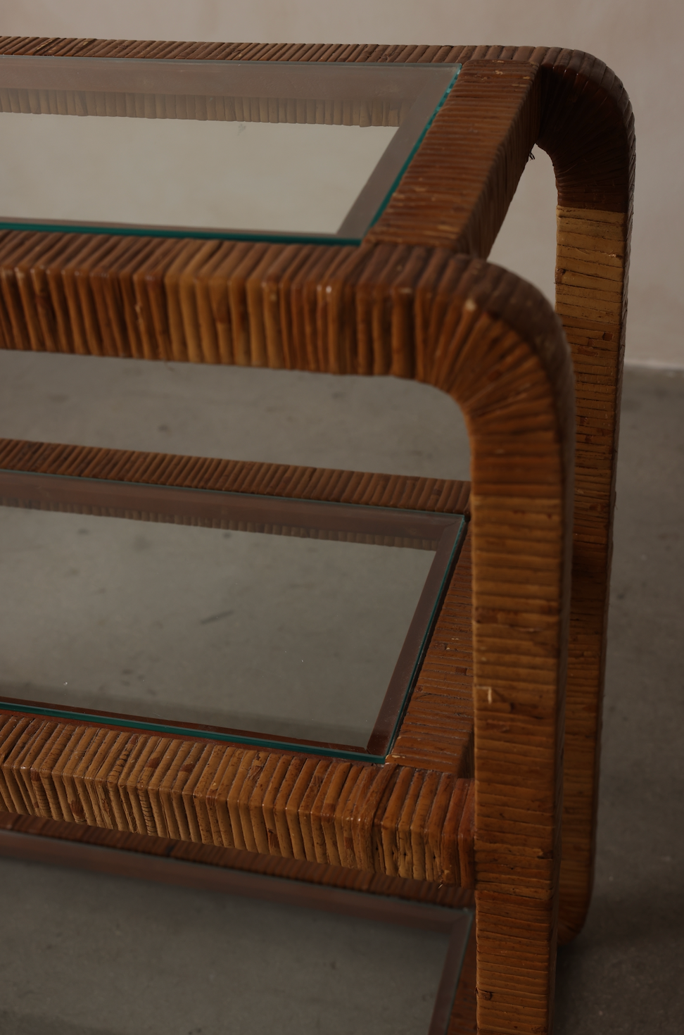 1970s Rattan and Glass Console