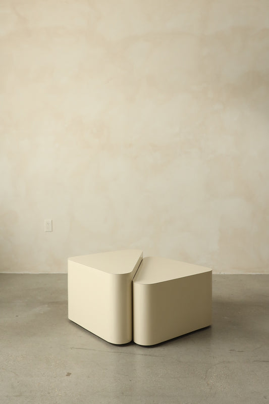 1970s Modular Cream Lacquer Coffee Table on Casters (Two-Piece Set)
