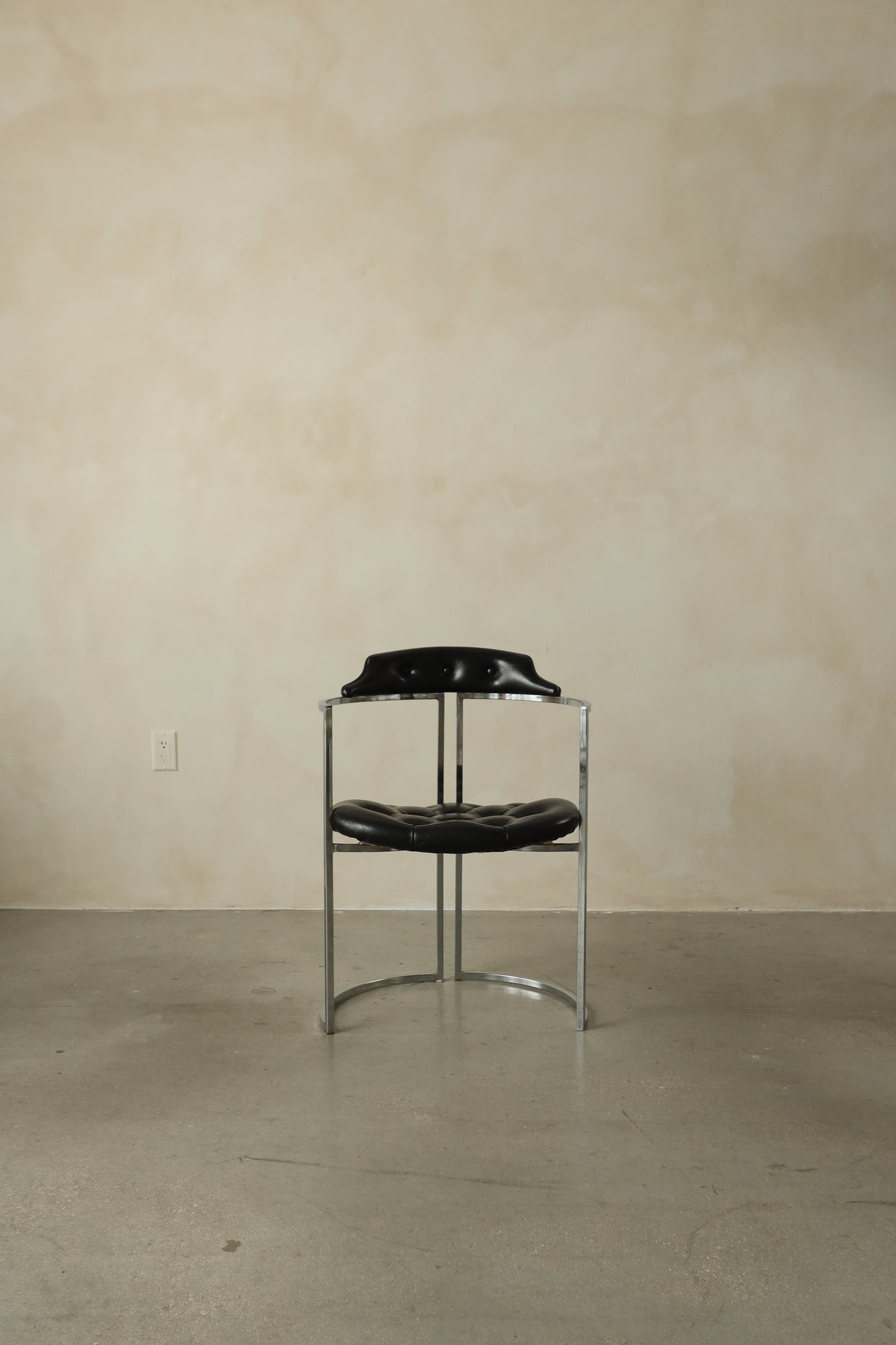 1970s Tubular Chrome Accent Chair with Tufted Black Vinyl