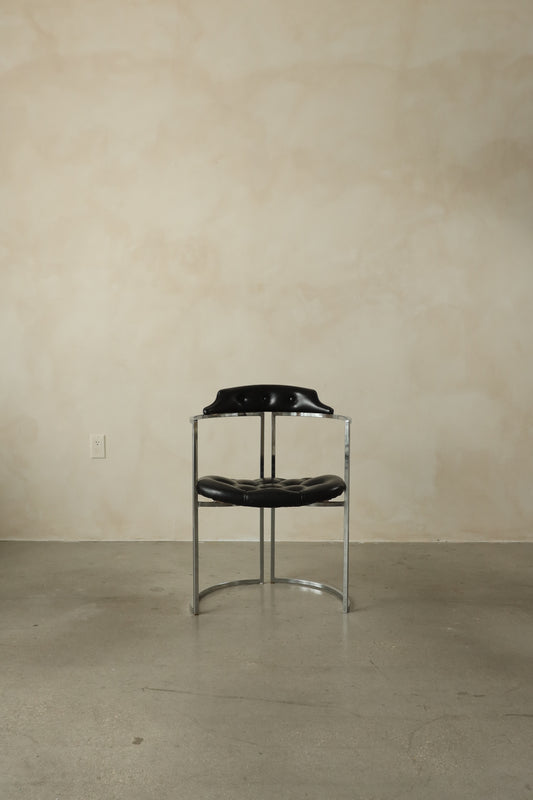 1970s Tubular Chrome Accent Chair with Tufted Black Vinyl