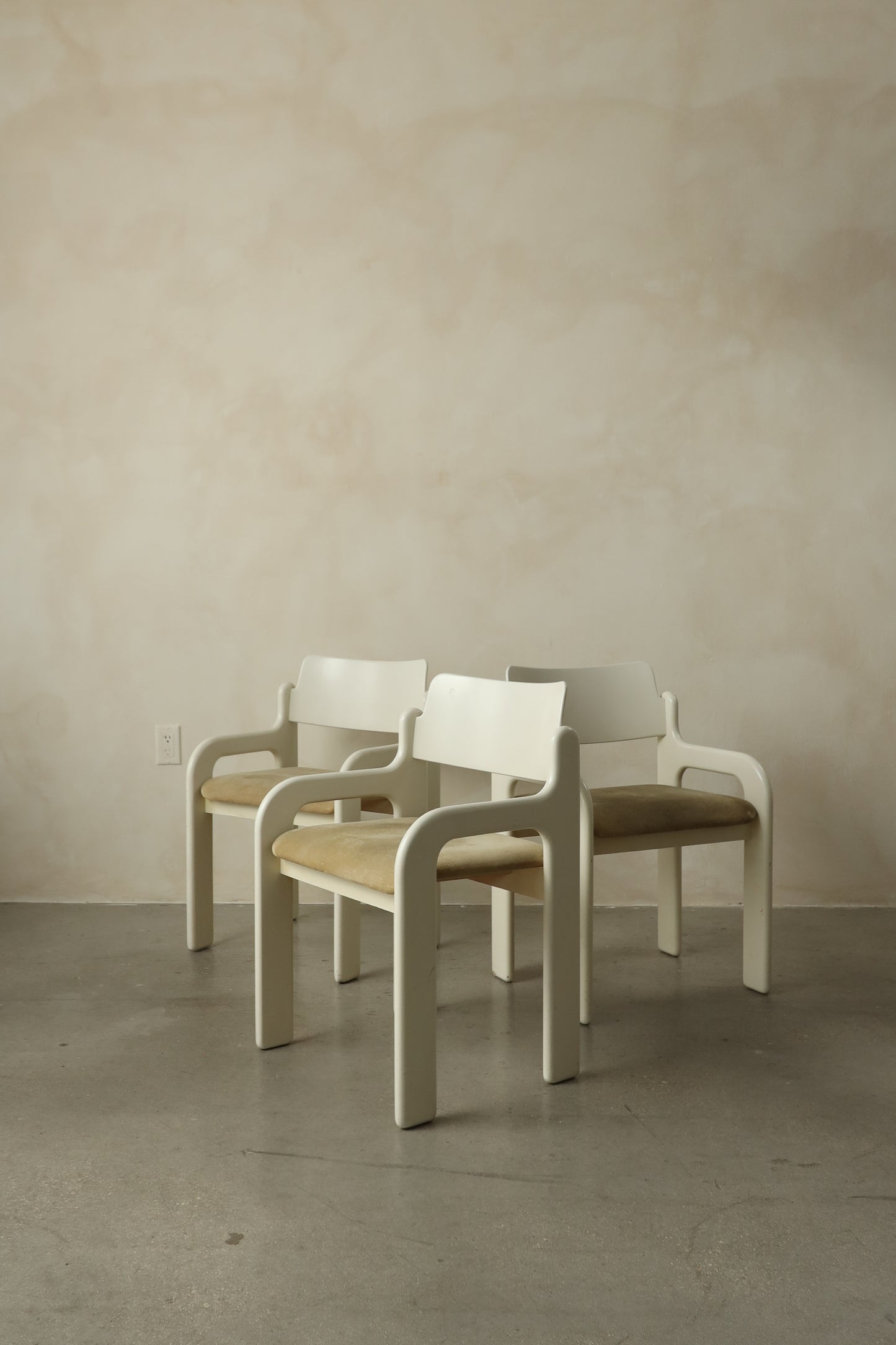 Set of 6 Sculptural Molded Armchairs in Ivory and Taupe