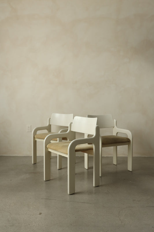 Set of 6 Sculptural Molded Armchairs in Ivory and Taupe