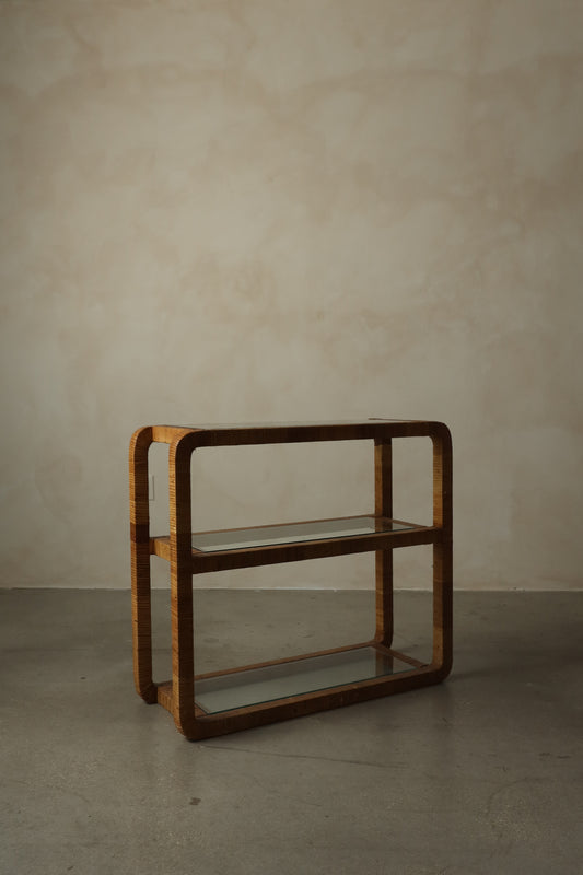1970s Rattan and Glass Console