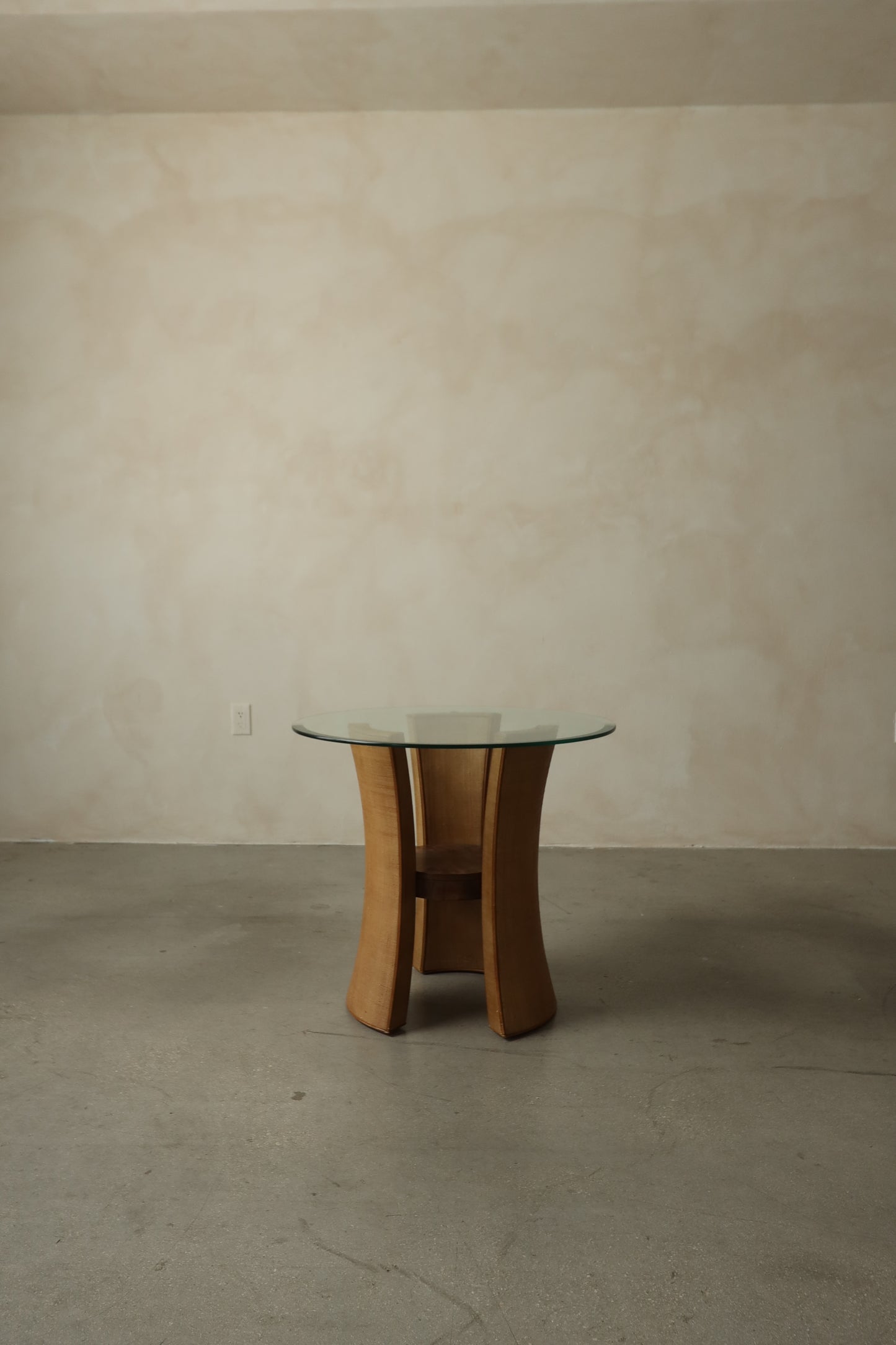 Sculptural Woven Side Table with Glass Top
