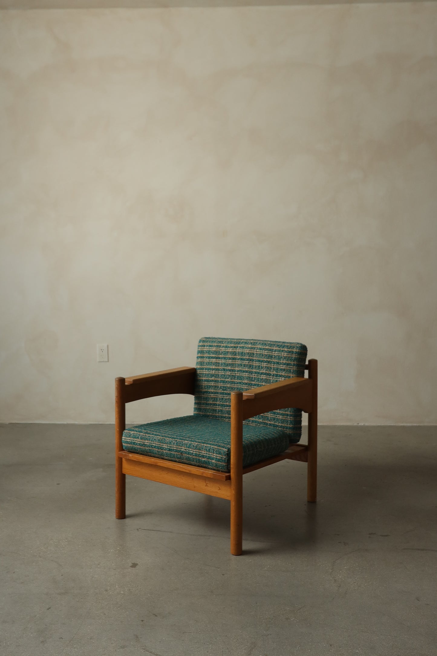 Pair of 1970s Teak Armchairs with Woven Upholstery