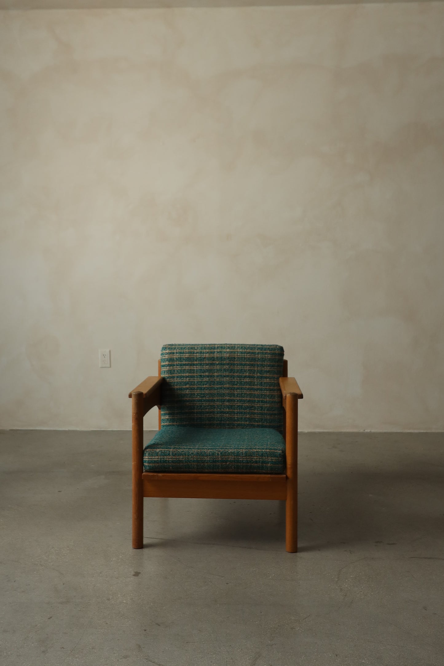 Pair of 1970s Teak Armchairs with Woven Upholstery
