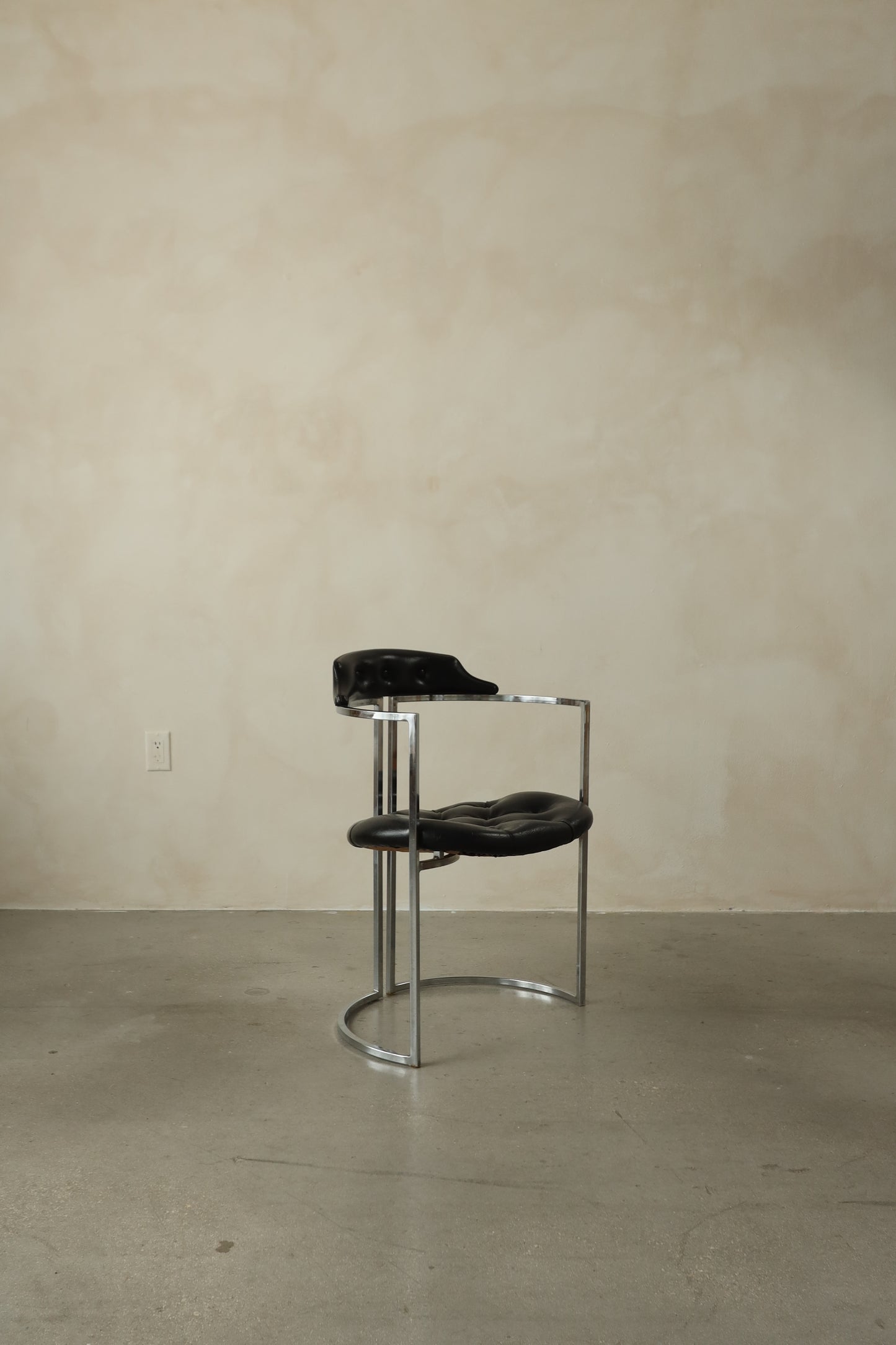 1970s Tubular Chrome Accent Chair with Tufted Black Vinyl